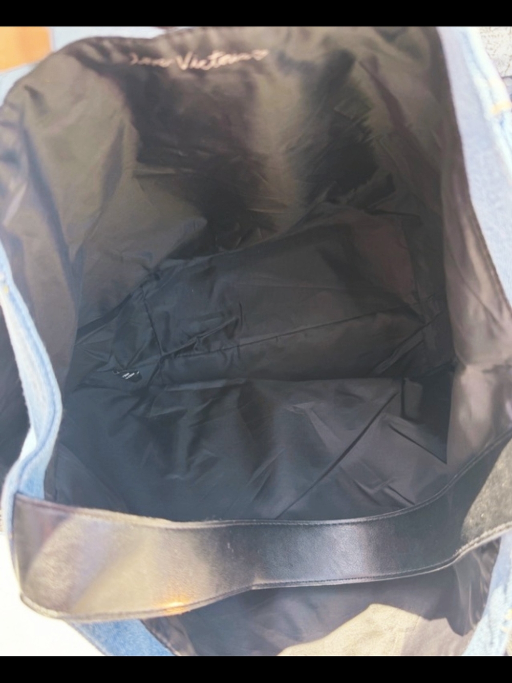Victoria's Secret Blue Denim Tote Bag with Black Straps - Picture 3 of 6